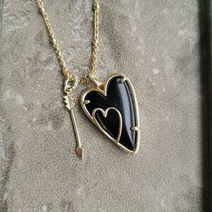 Alicia Bonnie Gold Black Glass Iris Arrow Heart Pendant Necklace Genuine
